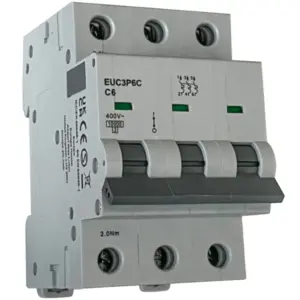 Three Pole Miniature Circuit Breaker 10A, 10kA, Curve C
