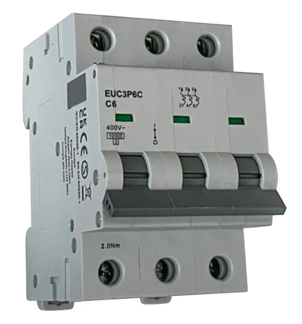 Three Pole Miniature Circuit Breaker 4A, 10kA, Curve D