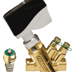 FlowCon 1/2" female threaded Green.0 PICV fitted with two PT plugs