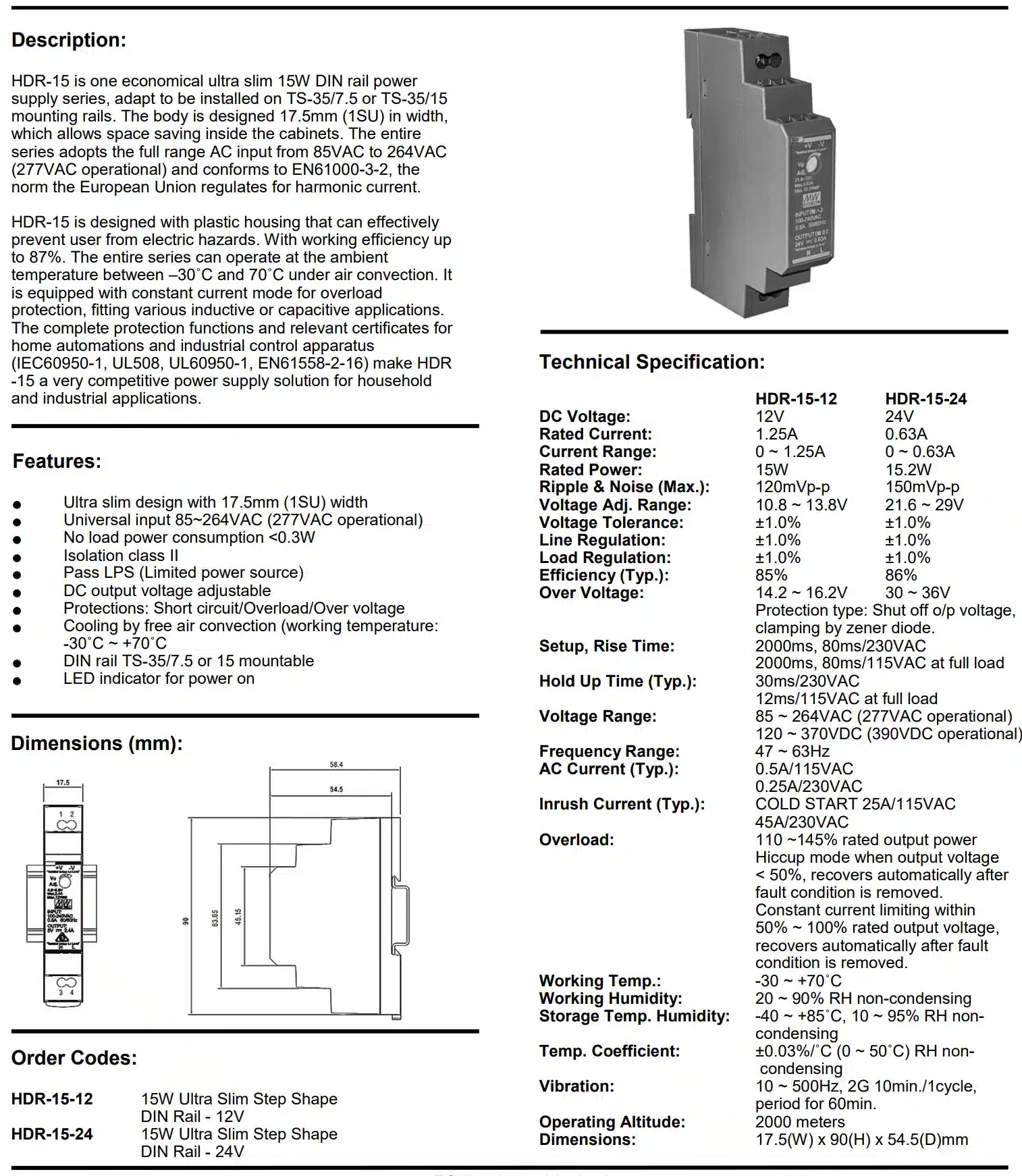 Ultra Slim Step Shape DIN Rail – 24VDC 15W - Image 2