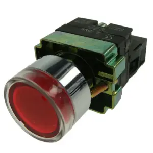 Normally Closed 24v LED illuminated Pushbutton Metal Bezel – Red