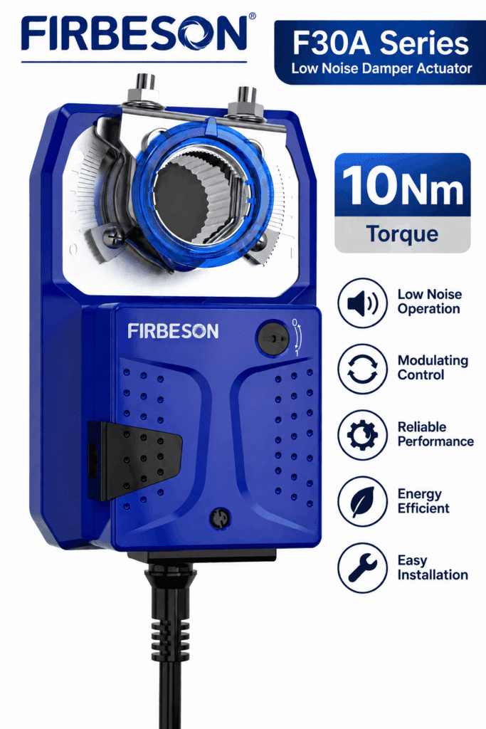 F30A Series Low Noise Damper Actuator - 10Nm, 0(2)-10V, 0(4)-20mA Control Signal, With 2 Auxiliary Switches, AC/DC24V