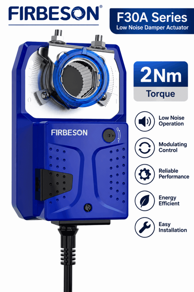 F30A Series Low Noise Damper Actuator - 2Nm, 0(2)-10V, 0(4)-20mA Control Signal, With 2 Auxiliary Switches, AC/DC24V